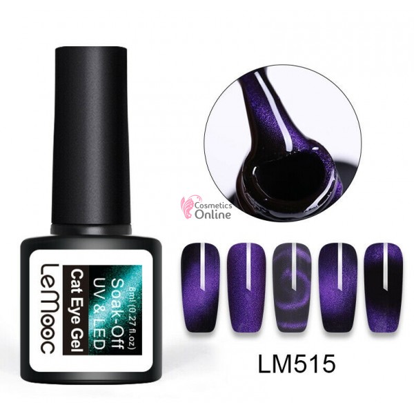 Oja semipermanenta LeMooc 5D Cameleon Magnetic UV / LED de 8 ml Cod LM515 Violet + 1 Cutie sclipici Auriu Cadou